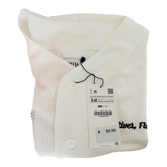NWT Mens Jersey ZARA White Perforated Shirt SJ River Florida Button Front Jersey - Picture 10 of 11